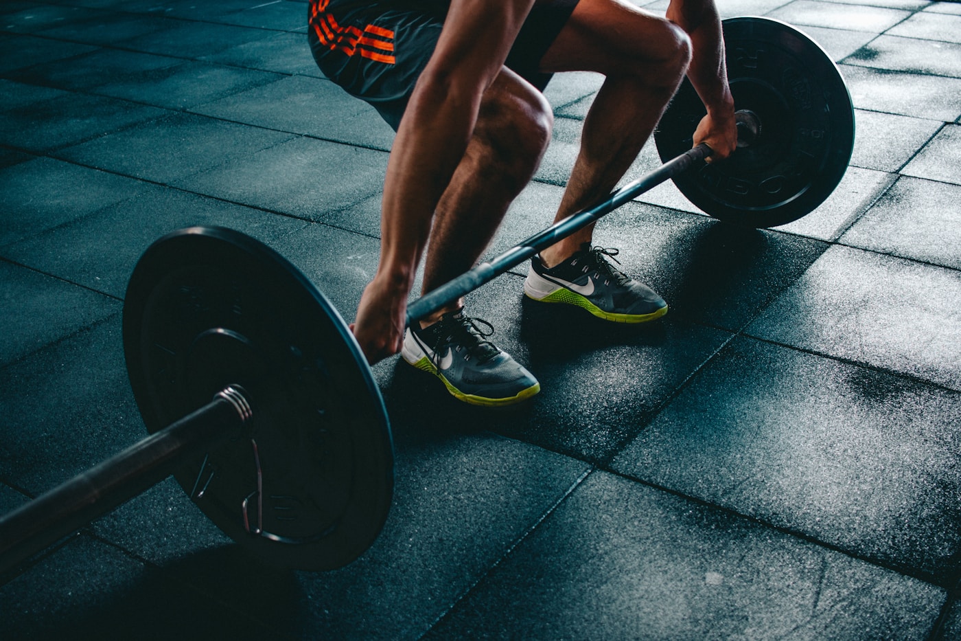 Woman training with weights in a bright gym